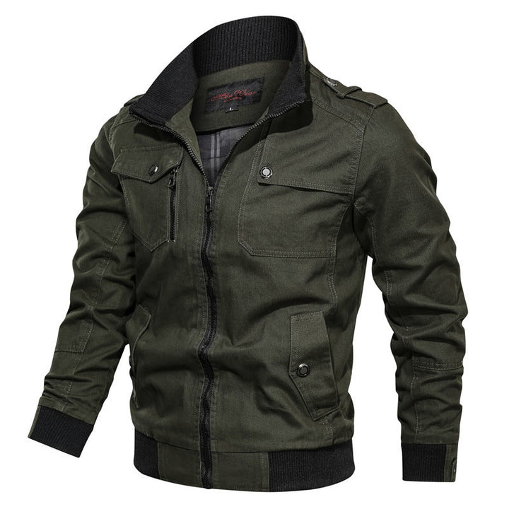Herr Robust Canvas Pilot Jacka med Axel Epaulets, Ribbad Muddar och Multifunctional Fickor