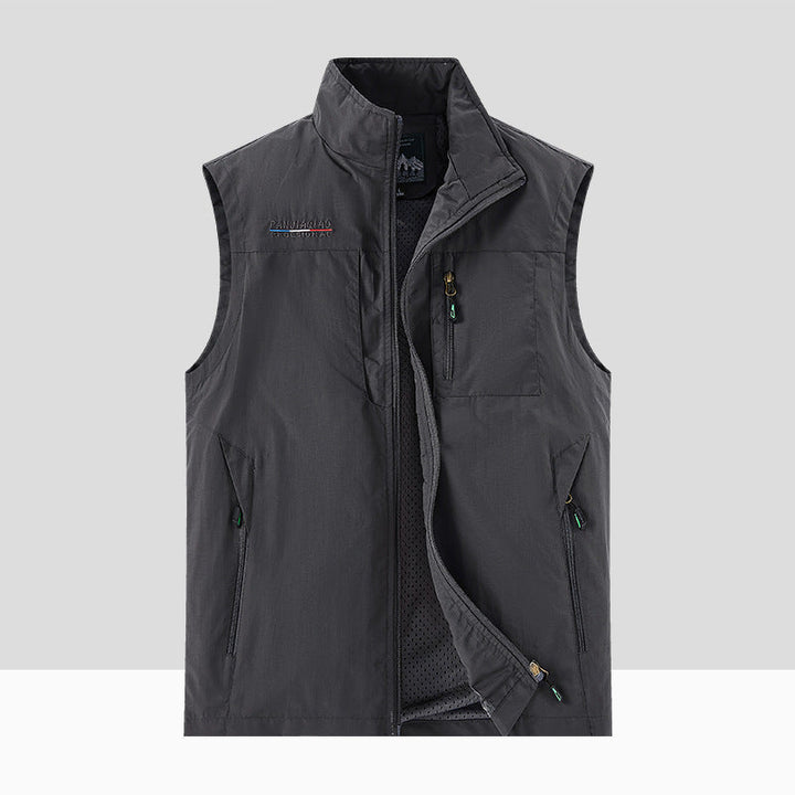 Herr Technical Utomhus Väst med Andningsbar Mesh Foder, Zippered Fickor och Standing Krage