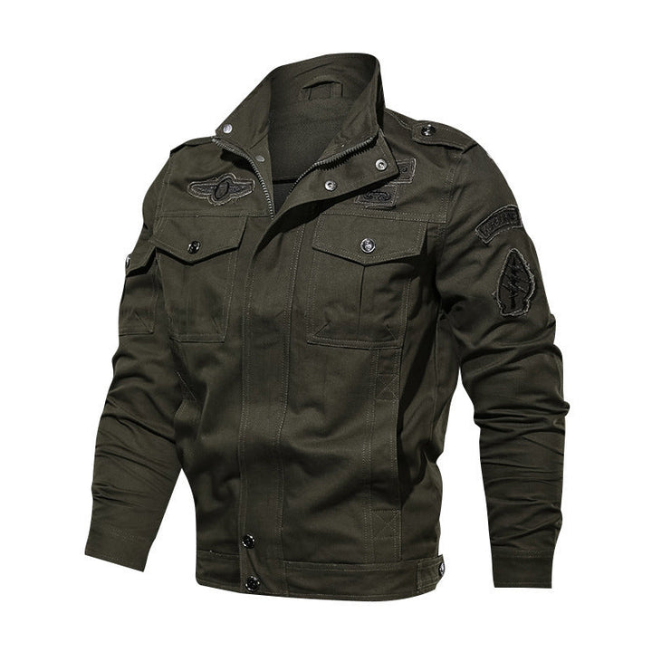 Herr Urban Canvas Combat Blouson med Dold Zip Knapplist, Lock Fickor, och Axel Epaulettes