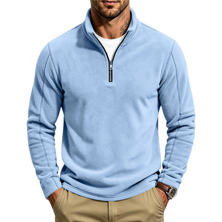 Herr Fleece Halv Dragkedja Pullover med Ståkrage och Flatlock Sömmar