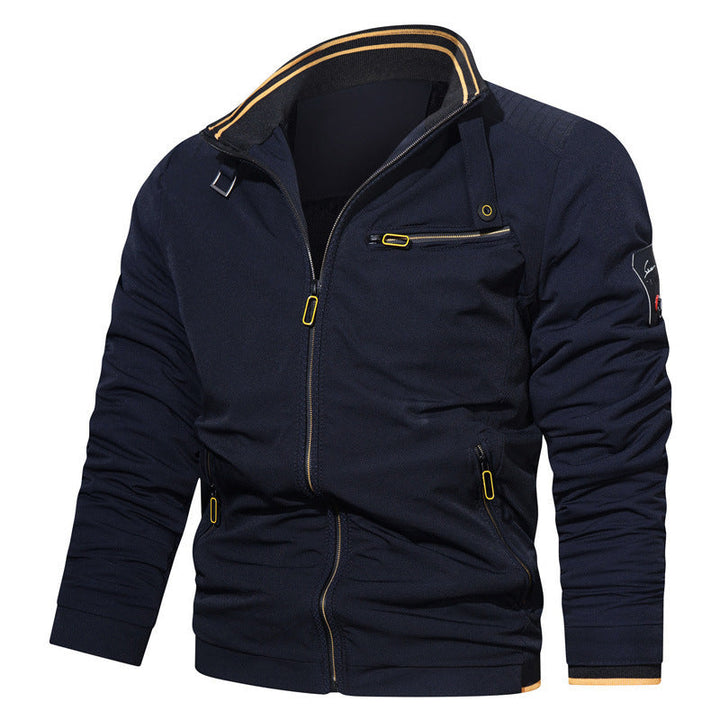 Herr Sporty-Urban College Jacka med Stående Krage, Zip Fram, och Utility Detaljer