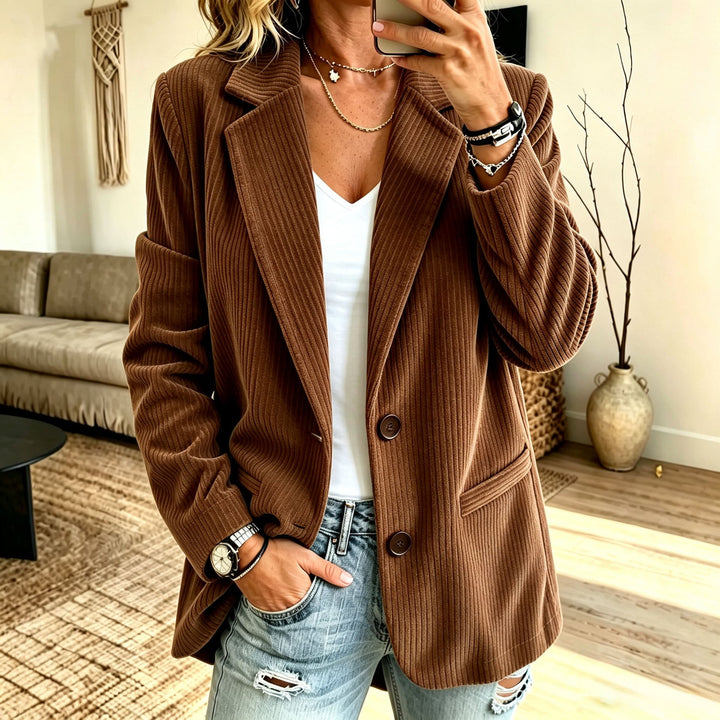 Dam Cord Blazer med Pinstripe Look och Oversized Skärning