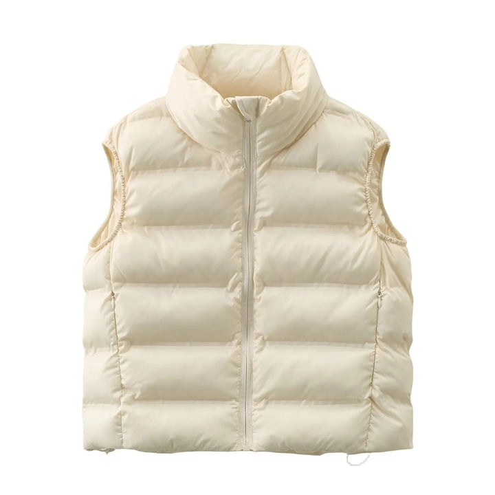 Dam quiltad thermal väst med high ståkrage, side dragkedja fickor, och adjustable fåll