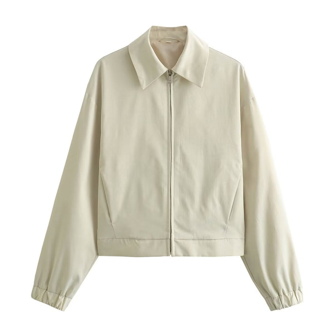 Dam lätt oversized blousonjacka med full-length dragkedja, skjortkrage, och elastic ärm cuffs