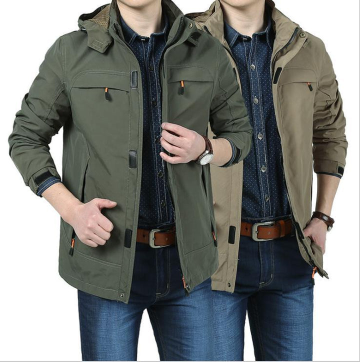 Herr Modern Softshell Fältjacka med Huva, Andningsbar Stretch och Organizer Fickor