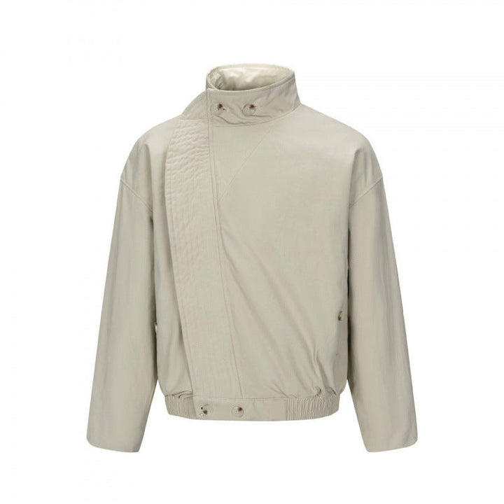 Herr Asymmetric Kort Jacka med ståkrage, quiltad Front Knäppslå och elastisk fåll