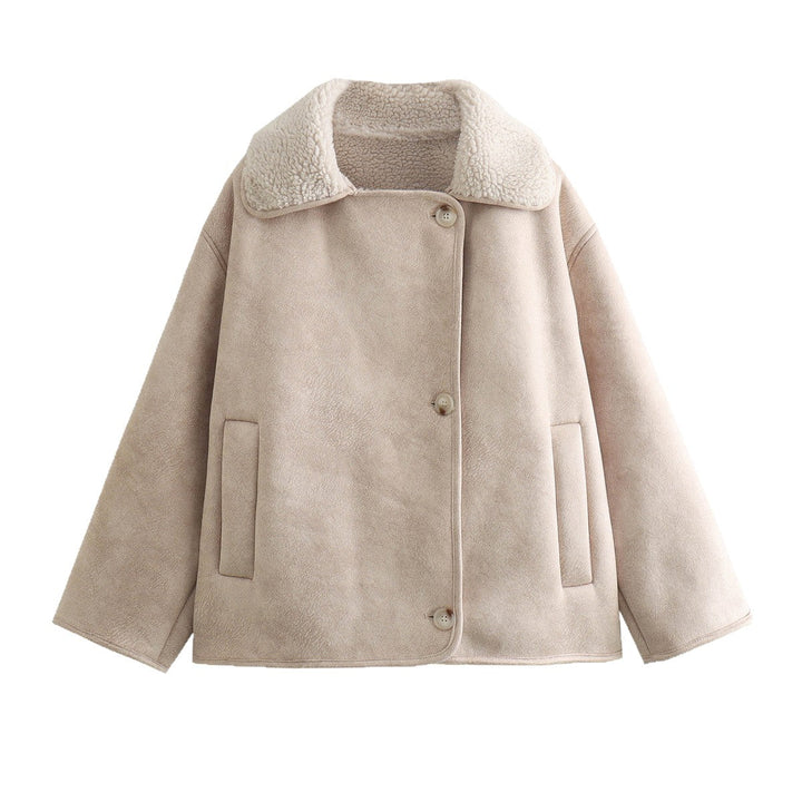Dam Boxy jacka in Sheepskin look med teddyfoder och stor Lapel