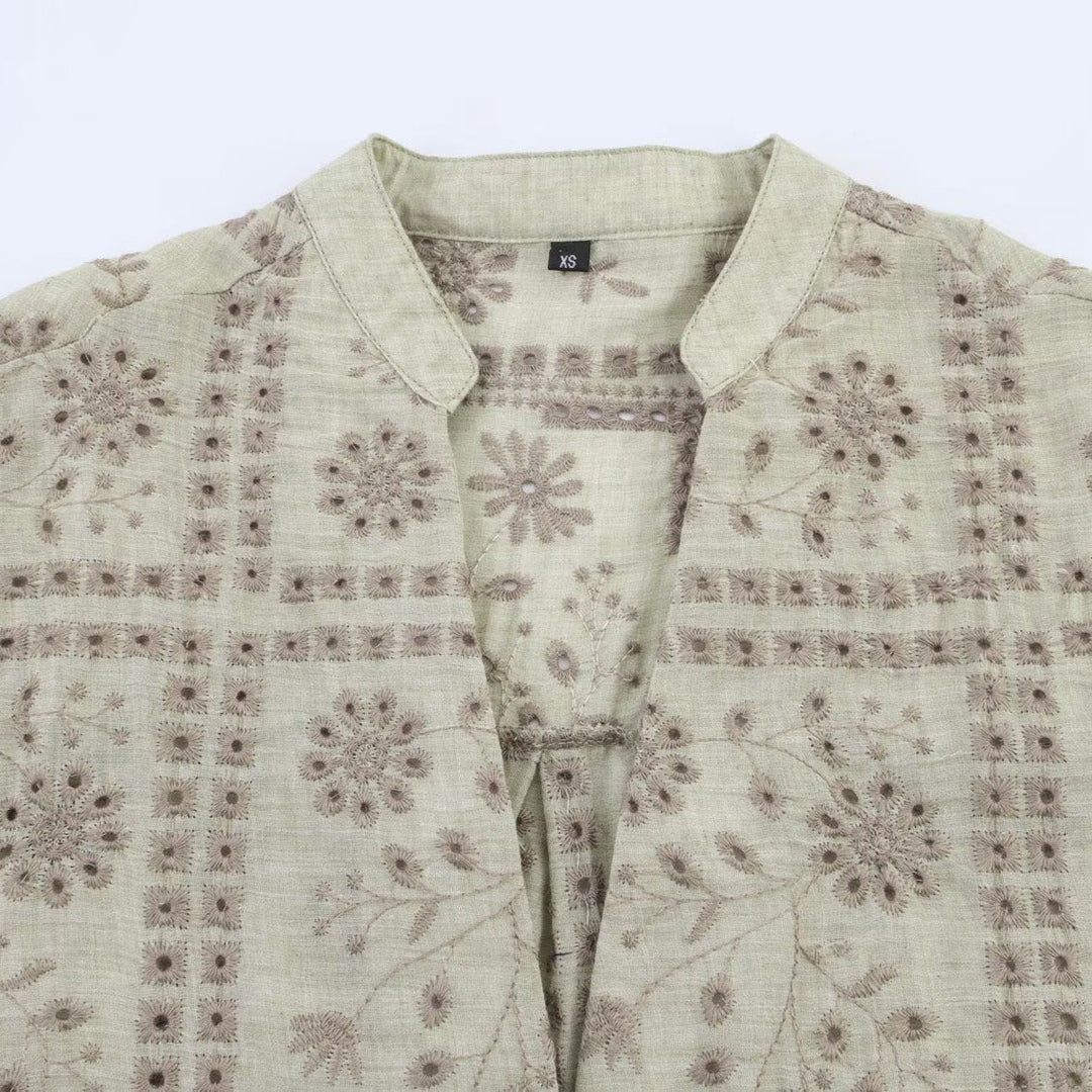Dam Embroidered Lätt Boxig Övergångsjacka med V-Neck