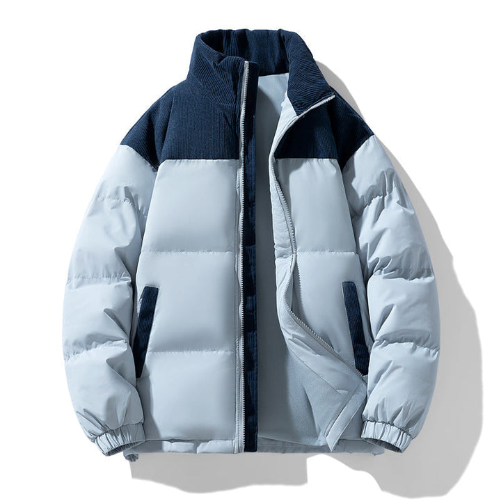 Herr quiltad vinterjacka med cord trim, hög ståkrage, och värm isolering