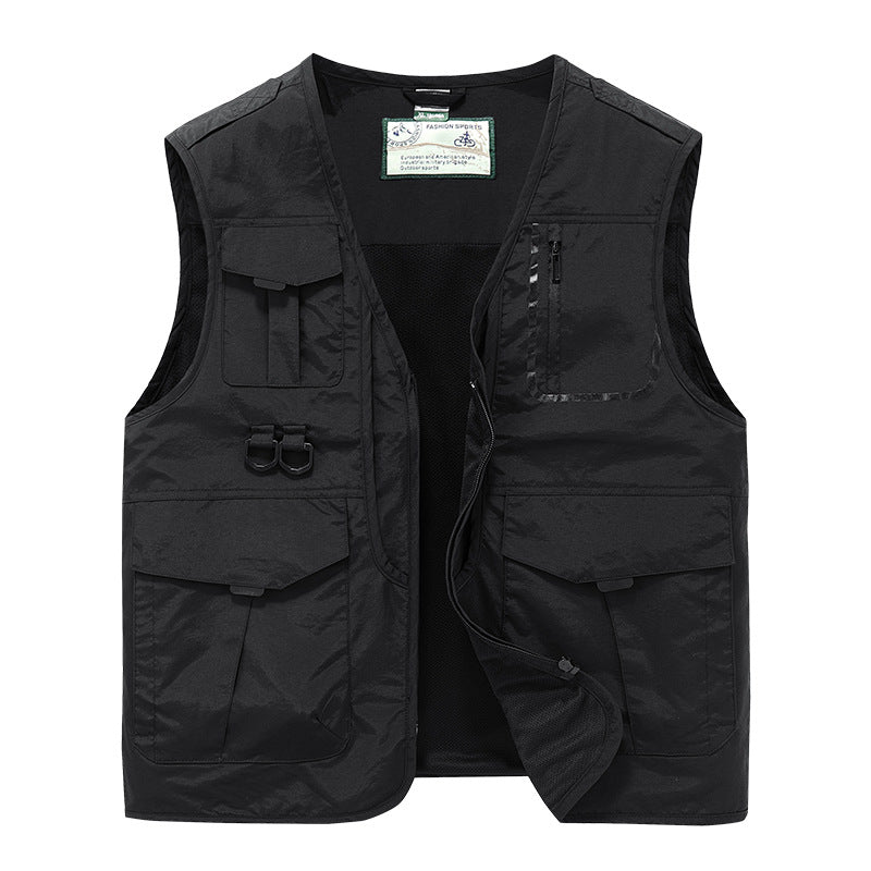 Herr Multifunctional Utomhus Utility Väst med Multi-Pockets, Mesh Foder och D-Rings