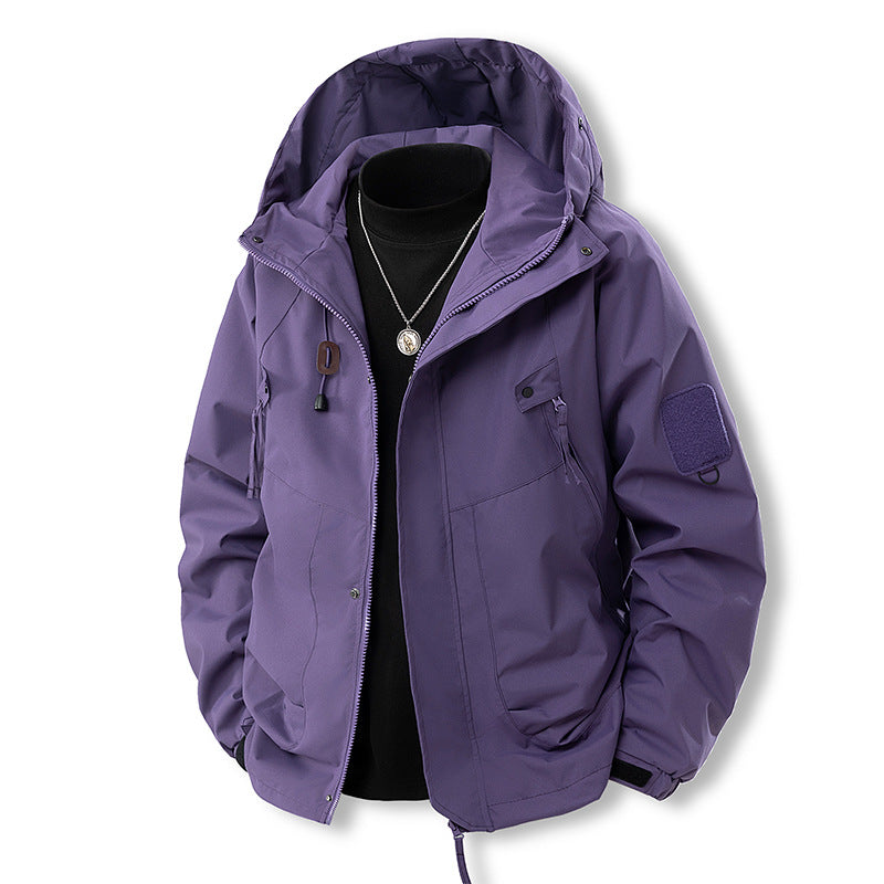 Herr Funktionell med Huva Övergångsjacka med Water-Repellent Cover, Utility Fickor &amp; Adjustable Fåll