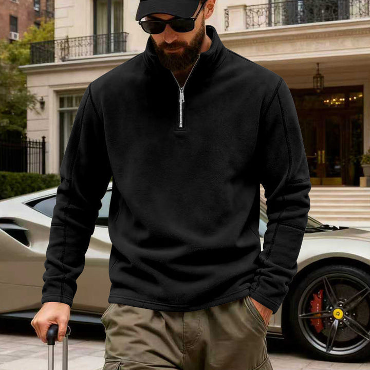 Herr Lätt Fleece Pullover med Halv Dragkedja och Ståkrage