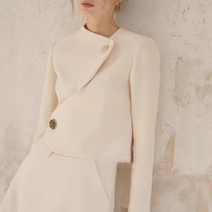 Dam elegant kort blazer jacka med asymmetric skärning