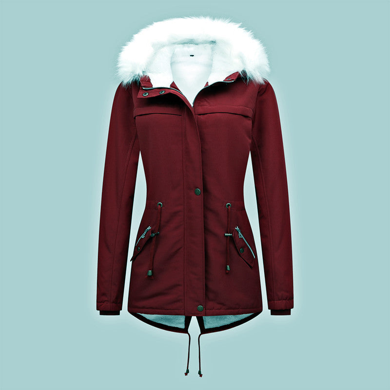 Dam skräddad vinter Parka med Thermofleecefoder och Detachable Faux Fur huva