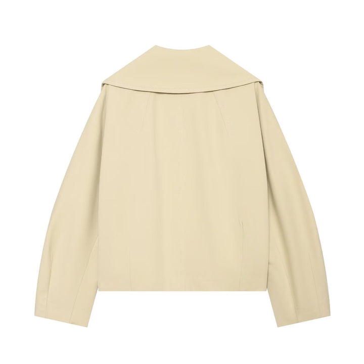 Dam Kort Utility Blouse med Oversize Lapel Krage och Horn Knapp Front