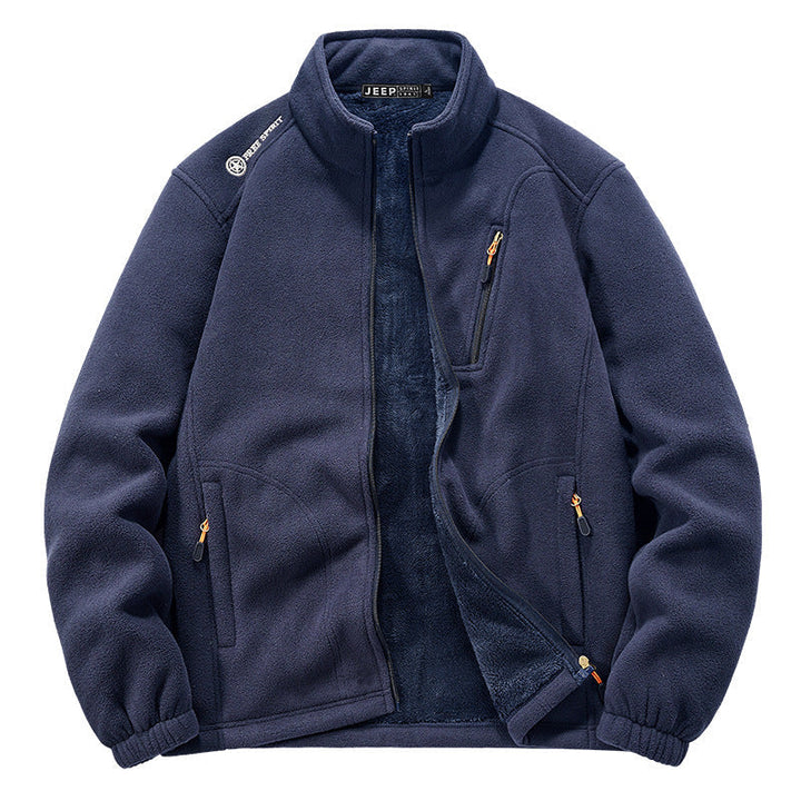 Herr Termisk Fleece Jacka med Sherpa Foder, Stående Krage och Zippered Fickor