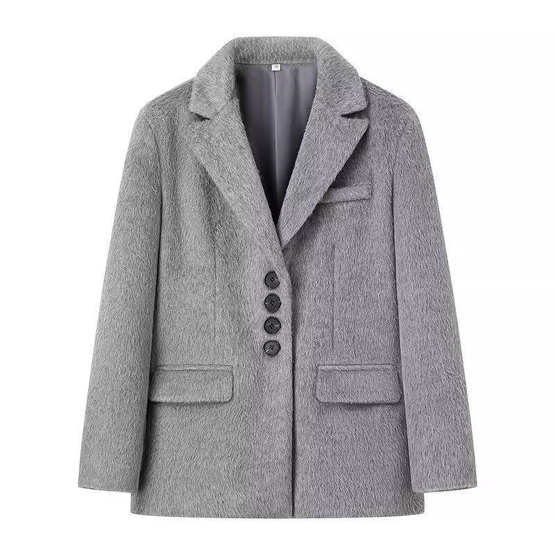 Dam figursydd kort kappa-blazer i teddy look med lapel krage och påsydda fickor