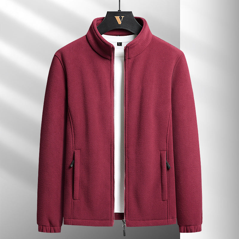 Herr Nano Minimalistisk Microfleece Cardigan med Ståkrage, Tvåvägsdragkedja och Elastiska Muddar