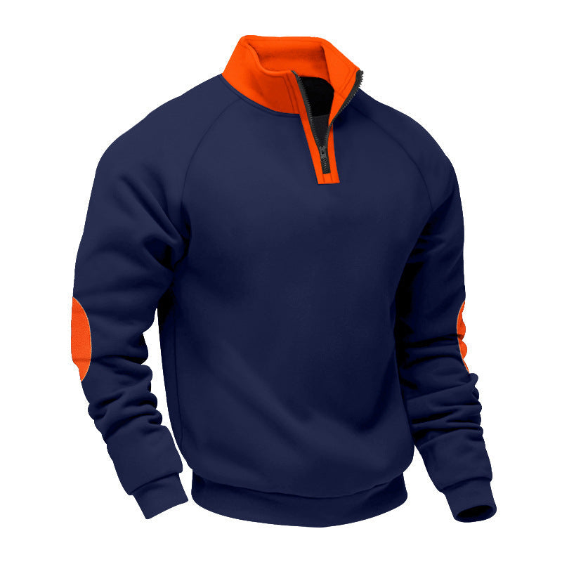 Herr Halv Dragkedja Fleece Pullover med Ståkrage Raglanärmar och Elbow Lappar
