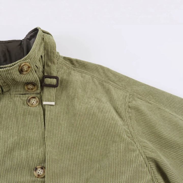 Dam Tailored Cord Fältjacka med Stå Krage Shoulder Yoke och Belt