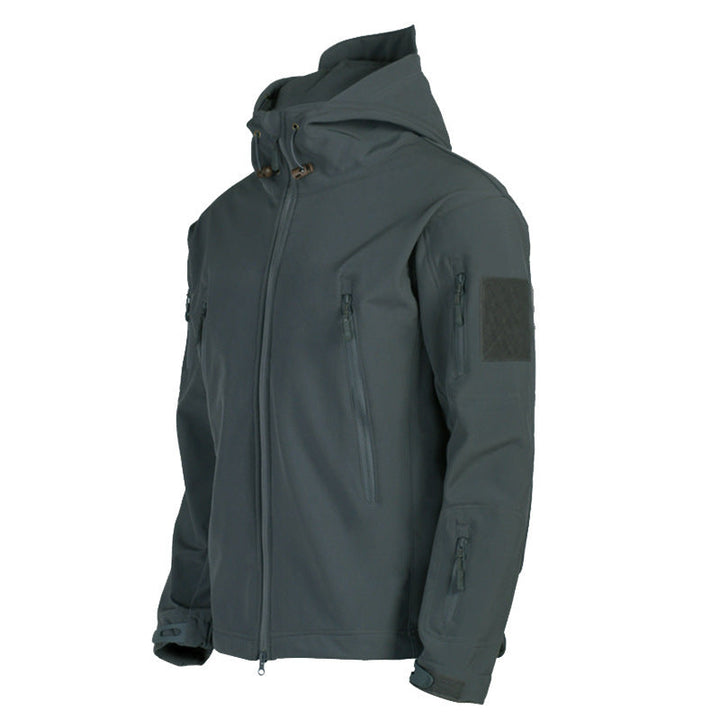 Herr Tactical Softshell Fältjacka med Huva, Multifunction Fickor och Velcro Patch Plats