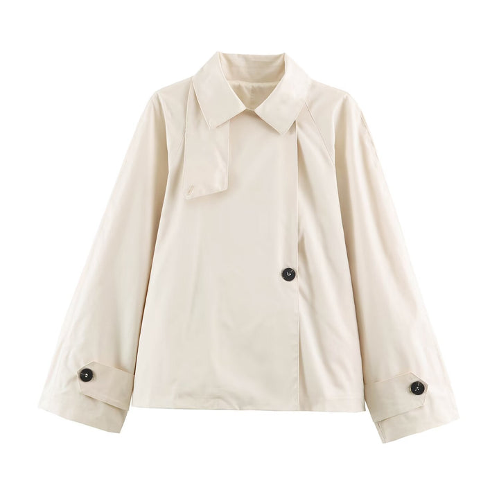 Dam Kort Boxig Trenchcoat med Asymmetrisk Knapp Knäppning och Arm Straps