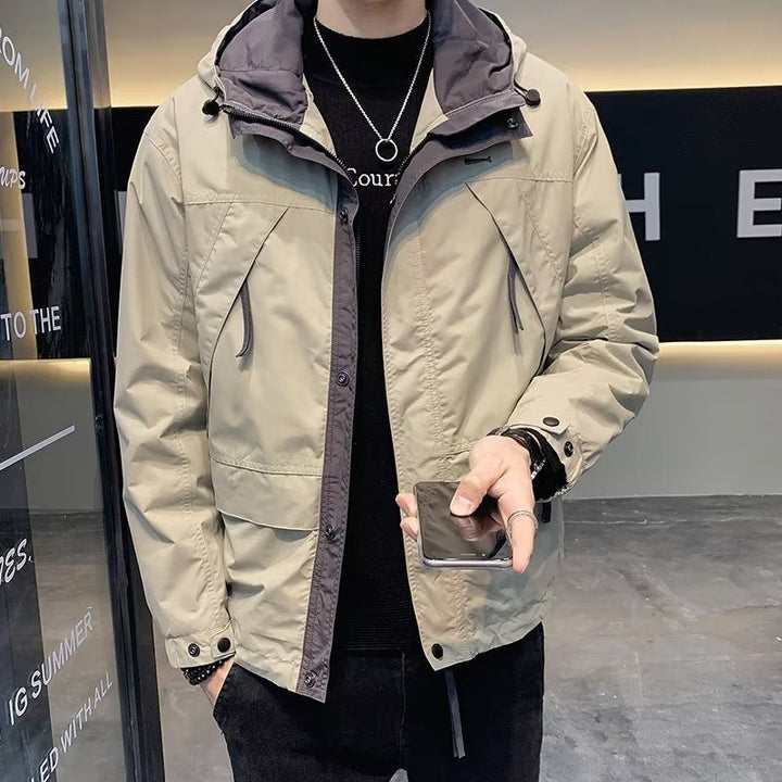 Herr Lätt Funktionell Jacka med Huva, Vattenavvisande Micro Finish och Multifunctional Fickor