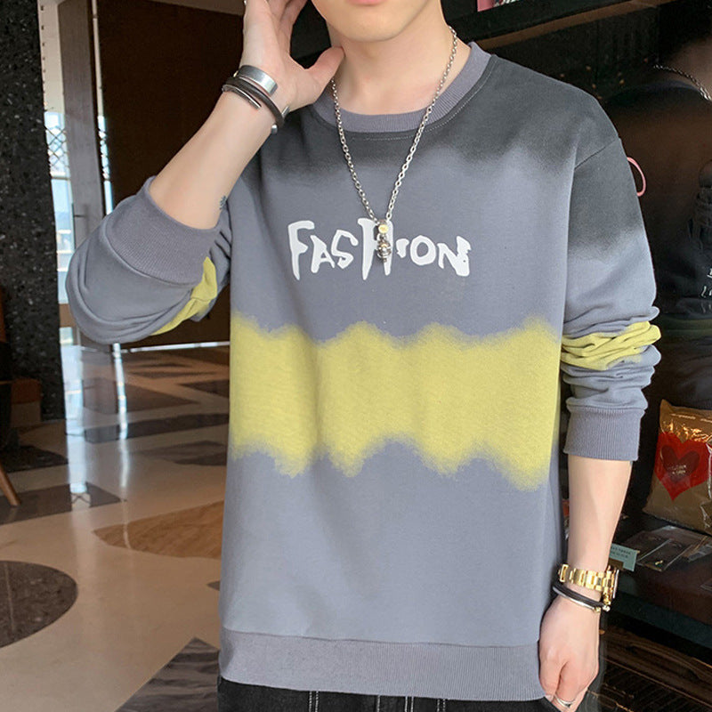 Herr Oversized College-Tröja med Tie-Dye Effect, Crew Neck och Tryck