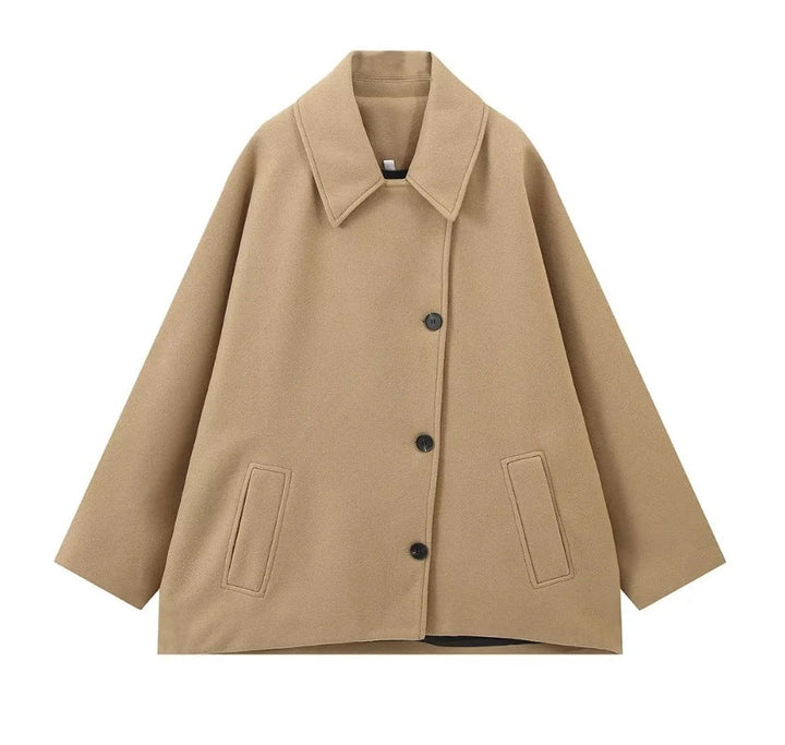 Dam 1200+ Oversize Ull Blend Kort Jacka med Relaxed Silhuett och Dold Knapp Knäppning