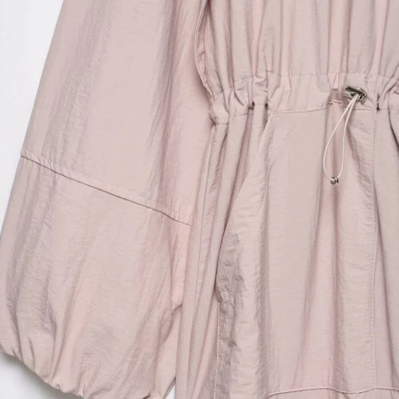 Dam Lätt Oversize Utilityjacka med Drawstring Waist, Stå Krage och Balloon Ärmar