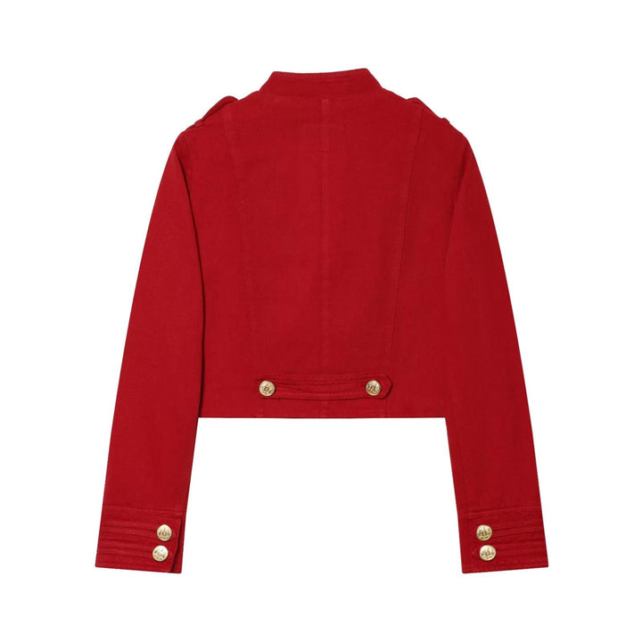 Dam kort Military-Inspired jacka med Stand krage och dekorativ knappar