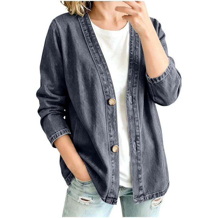 Dam avslappnad oversize denimjacka med knappslå och Kimono skärning