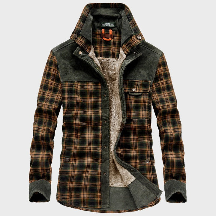 Herr Checkered Skjortjacka med Teddyfoder, Manchester Axel Yoke och Multifunctional Fickor
