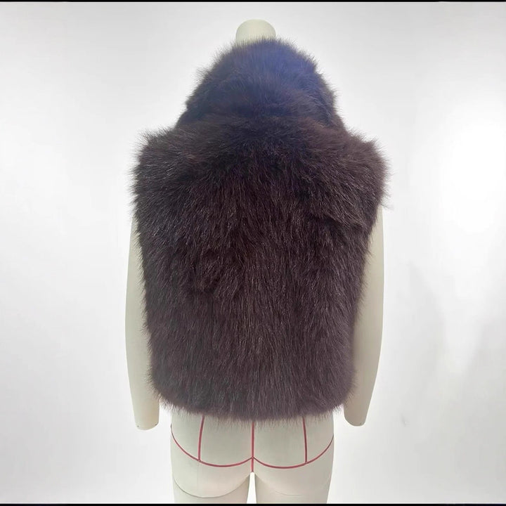 Dam lyxig faux fur väst med voluminous sjalkrage och cropped silhuett