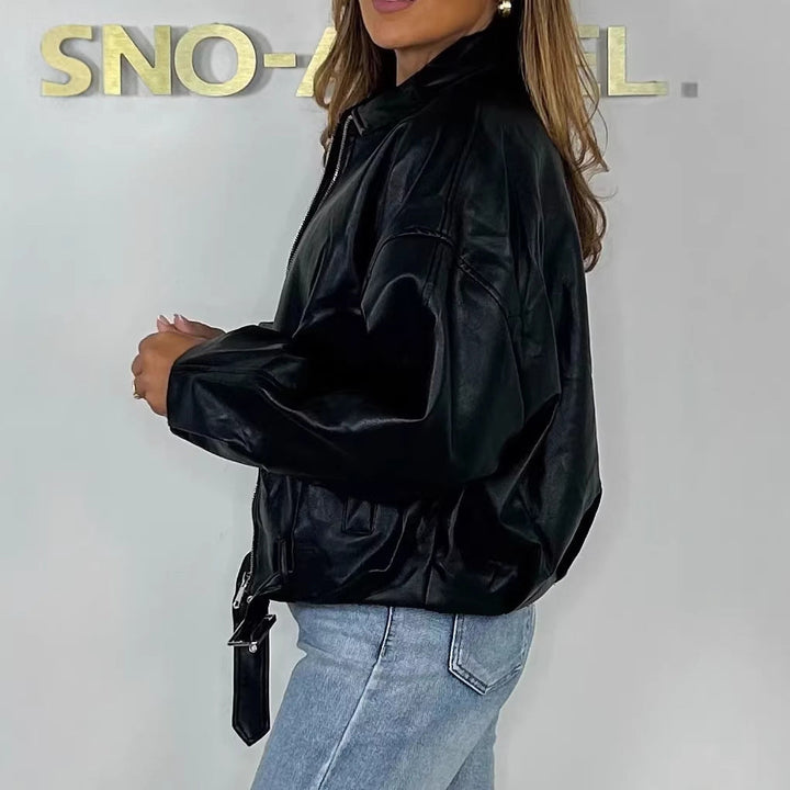 Dam Fashion konstläderjacka med Waistbelt
