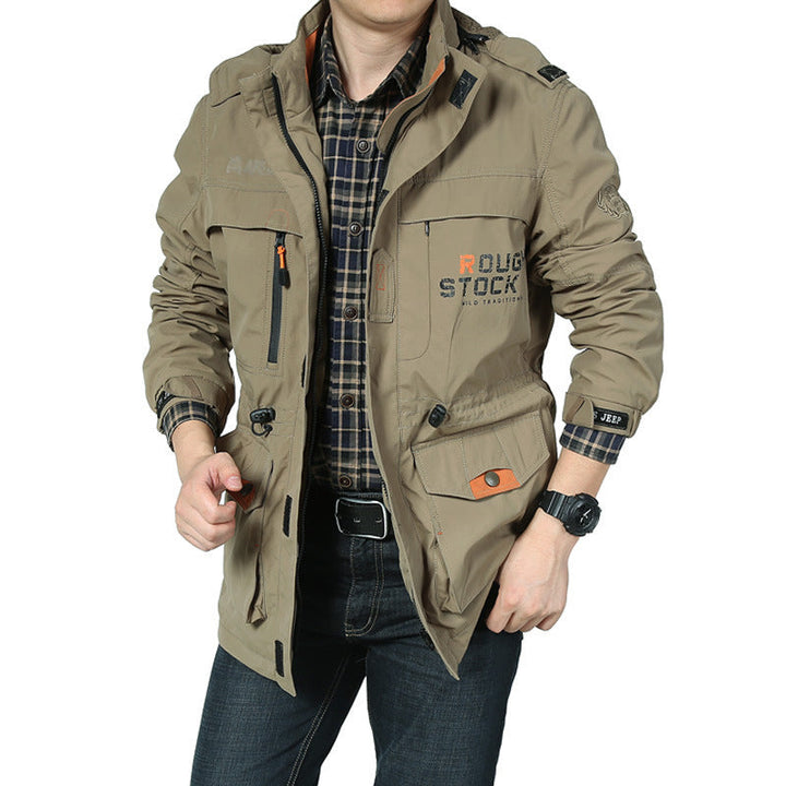 Herr Lätt Utility Fält Parka med Huva, Multi-Pockets och Justerbar Dragsko Midja