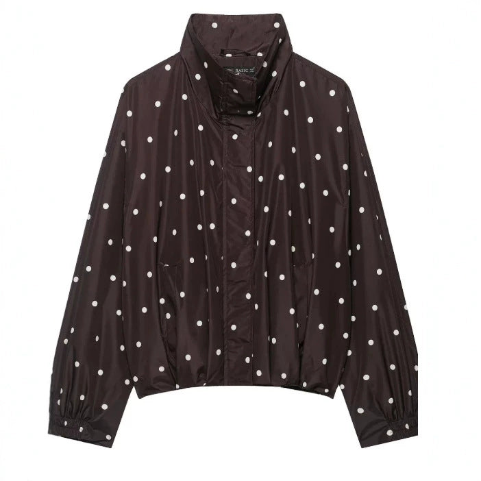 Dam Kort Blouson Jacka Gjord av Woven Fabric med Ståkrage, Elastic Fåll, och Fin Check Design