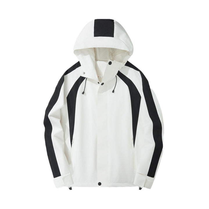 Dam lätt med huva Rain jacka med kontrast Stripes och Mesh foder