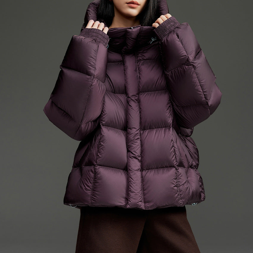 Dam kort Boxy kviltad jacka med oversize ärmar, hög Thermal krage och huva