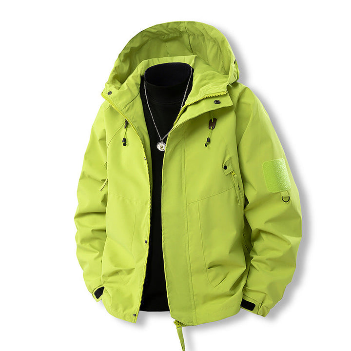 Herr Funktionell med Huva Övergångsjacka med Water-Repellent Cover, Utility Fickor &amp; Adjustable Fåll