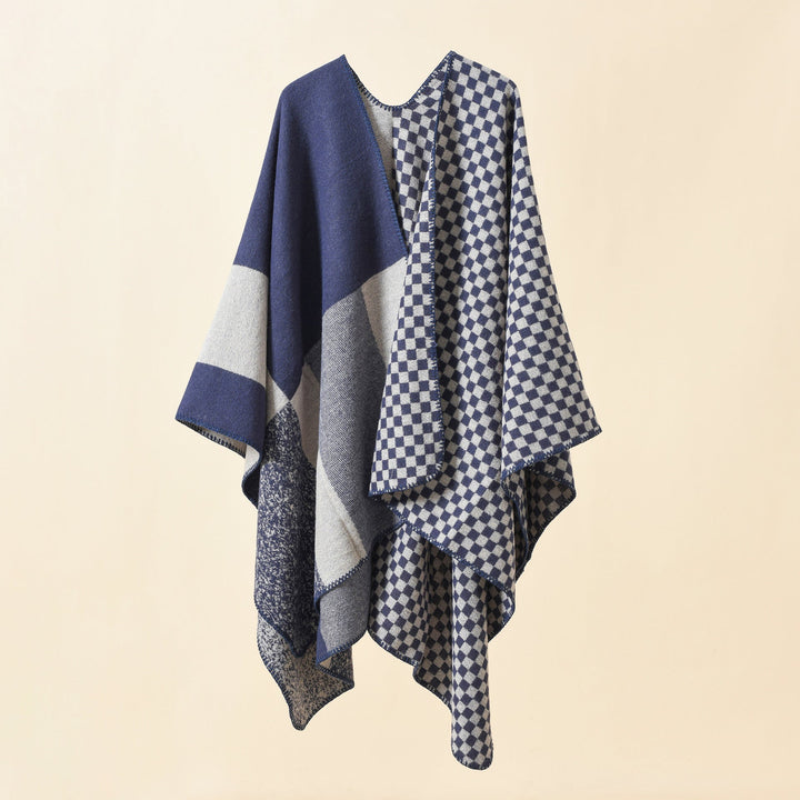 Dam Reversible rutig mönster capeponcho tillverkad av ullblandning med Boxy oversized passform