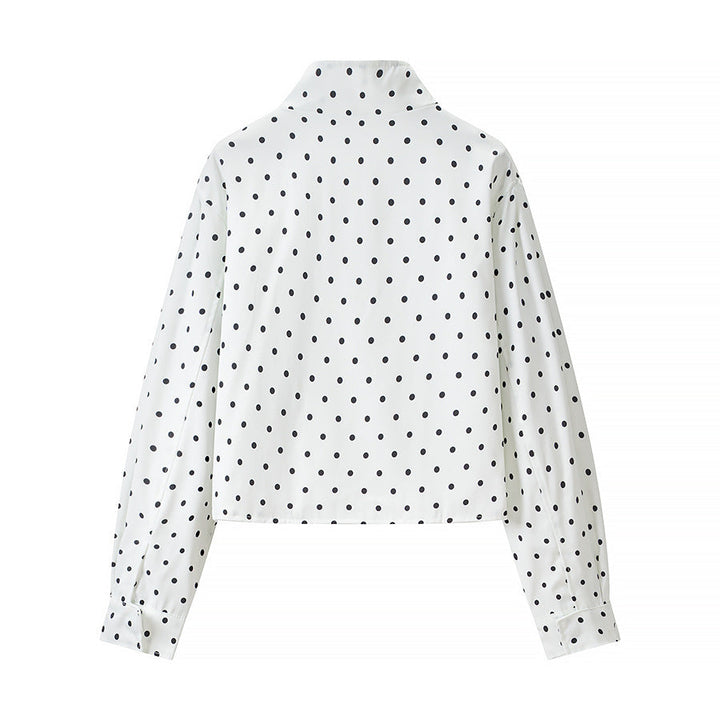 Dam Polka Dot kort jacka med Stand krage och dold Snap knappslå