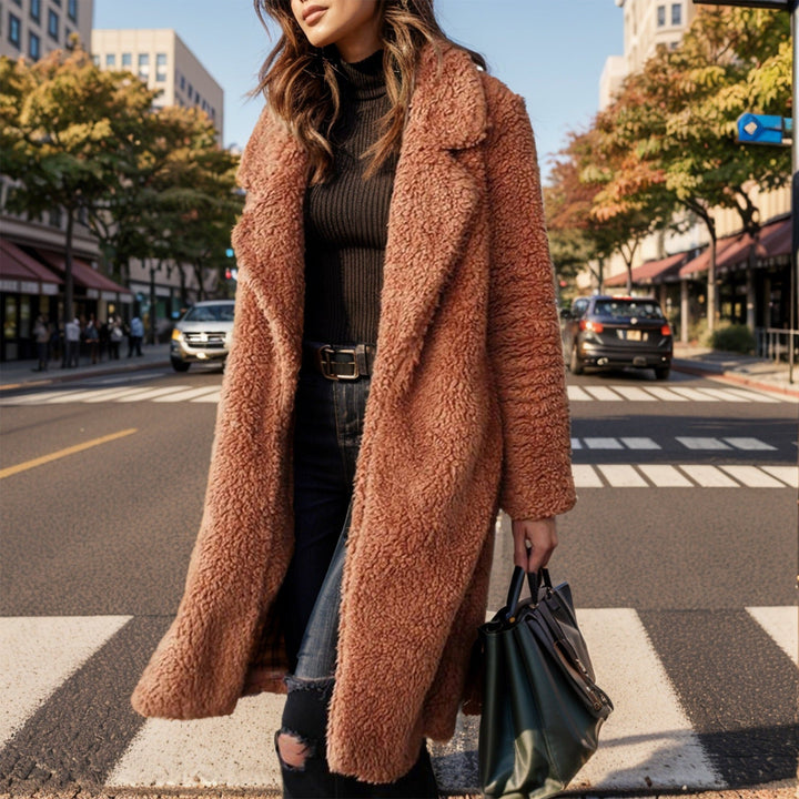 Dam lång teddy kappa gjord Faux Fur med oversize skärning och Shawl krage