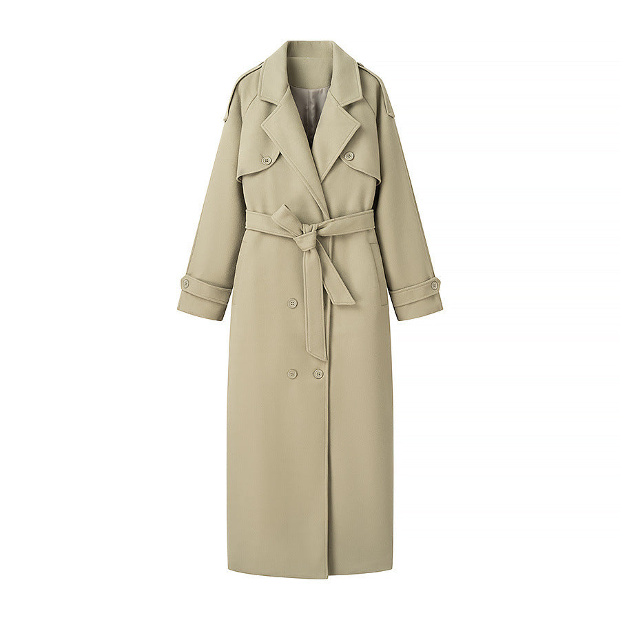 Dam nano maxi trenchcoat med double-breasted knäppning, tie bälte, och epaulettes