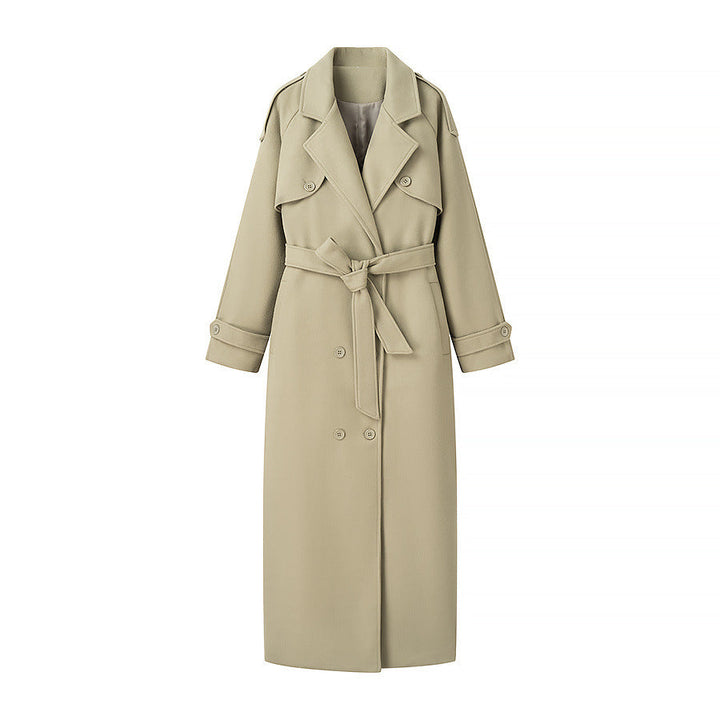 Dam nano maxi trenchcoat med double-breasted knäppning, tie bälte, och epaulettes