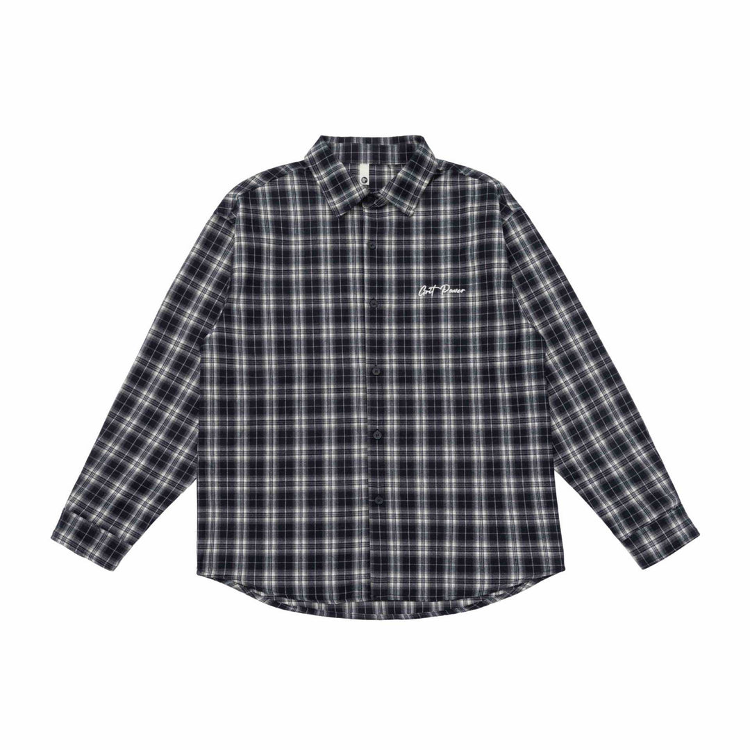 Unisex Boxig Flanell Skjorta Jacka med Rounded Fåll och Embroidered Bröst Logo