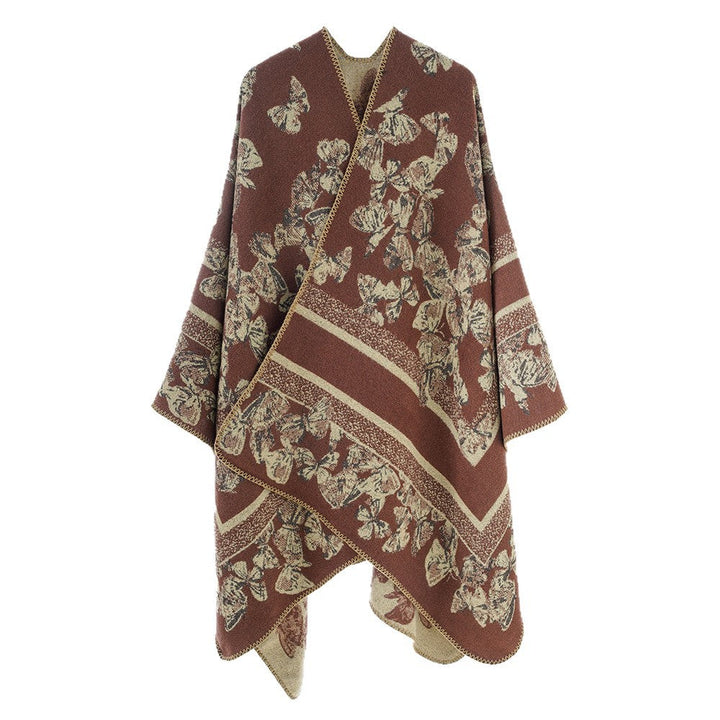 Dam Jacquard capeponcho med Butterfly mönster och ullblandning look