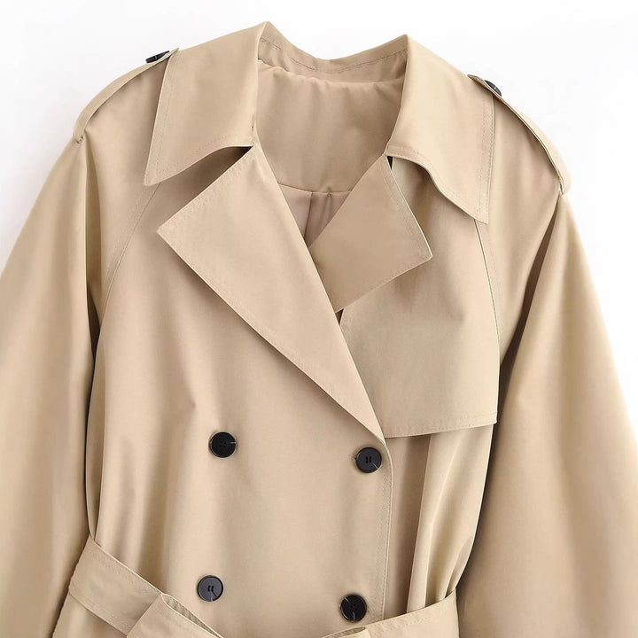 Dam 30+ Kort Tailored Kort Trenchcoat med Double-Breasted Knapp Knäppning och Tie Belt