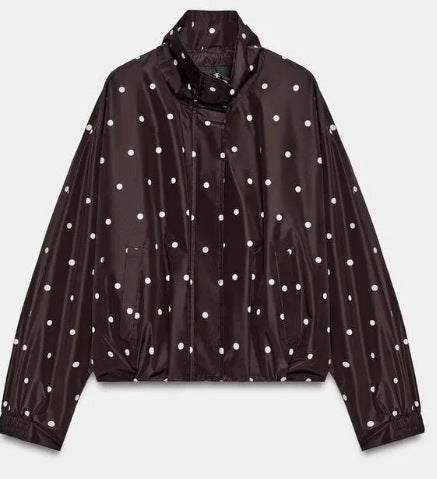 Dam Prickig Prick Kort Blouson Jacka med Stå Krage, Elastic Nederkant och Dold Knapp Knäppning