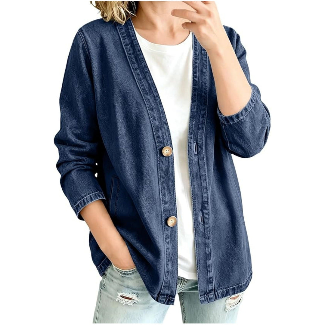Dam avslappnad oversize denimjacka med knappslå och Kimono skärning